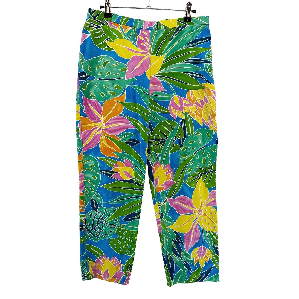 LAUREN RALPH LAUREN Tropical High Rise Crop Pants • 10 • blue green yellow pink